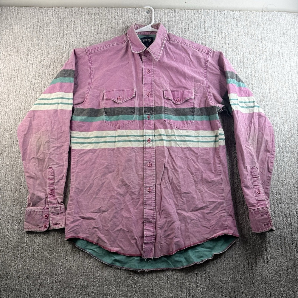 Vintage Wrangler Brushpopper Shirt Men's Sz 16.5-36 Colorful Stripes